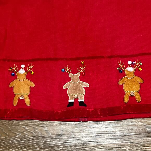 Quacker Factory 1X Christmas Knit Red Cardigan Sweater Full Zip Reindeer Beaded - Picture 5 of 7